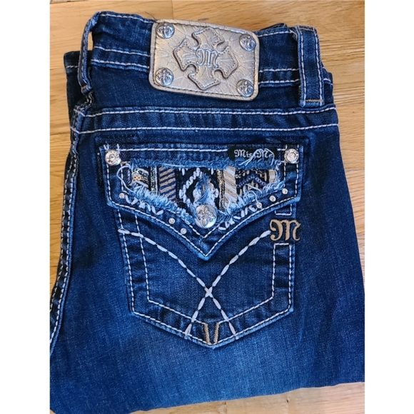 Miss Me Signature Boot Embellished Back Flap Pocket Jean 29 Western Boho Coastal - Picture 2 of 8